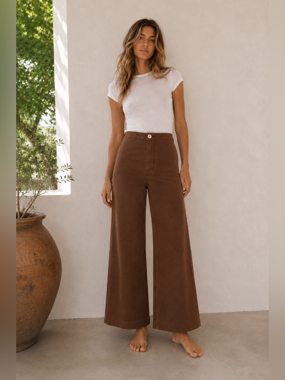 Jesse Kamm Sailor Pants Brown Tobacco Cotton Canvas Wide Leg